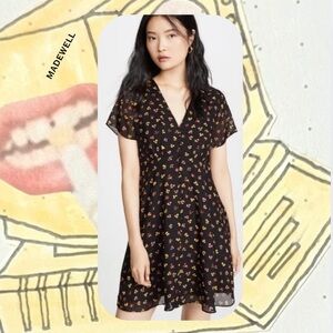Madewell flowy floral v-neck front button short sleeved mini dress